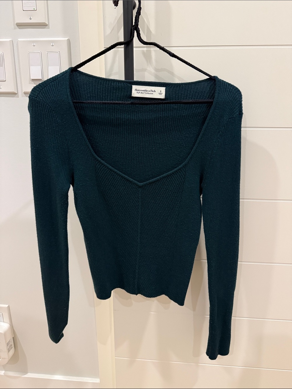 Abercrombie & Fitch Teal Ribbed V-Neck Long Sleeve Top